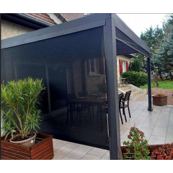 Pergola Bioclimatique Aluminium Gris Anthracite avec Rideau Latéral Manuel – 10,80 m² – Lames Orientables Manuelles - HABRITA