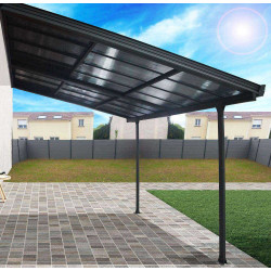 Toit terrasse aluminium gris anthracite - 12,04 m² - Toit amovible - Panneaux polycarbonate anti-UV 6 mm - HABRITA