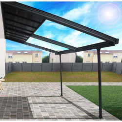 Toit terrasse aluminium gris anthracite - 12,04 m² - Toit amovible - Panneaux polycarbonate anti-UV 6 mm - HABRITA