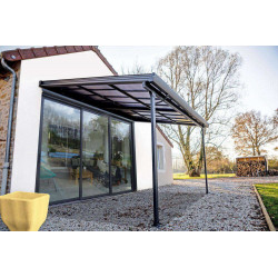 Toit terrasse aluminium gris anthracite - 12,04 m² - Toit amovible - Panneaux polycarbonate anti-UV 6 mm - HABRITA