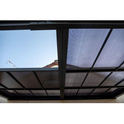 Toit terrasse aluminium gris anthracite - 12,04 m² - Toit amovible - Panneaux polycarbonate anti-UV 6 mm - HABRITA