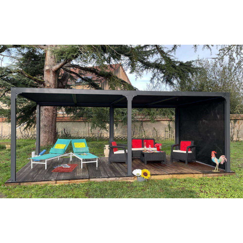 Pergola Bioclimatique Aluminium XXL avec Rideau Manuel – Gris Anthracite – 21,52 m² - HABRITA