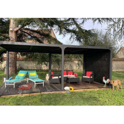 Pergola Bioclimatique Aluminium XXL avec Rideau Manuel – Gris Anthracite – 21,52 m² - HABRITA