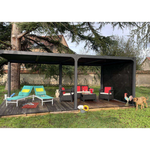 Pergola Bioclimatique Aluminium XXL avec Rideau Manuel – Gris Anthracite – 21,52 m² - HABRITA