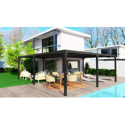 Pergola bioclimatique XXL 32,63 m² en aluminium – Forme en L – Gris anthracite - HABRITA