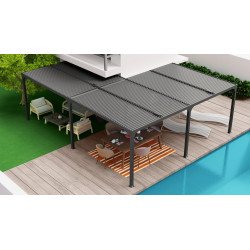 Pergola bioclimatique XXL 32,63 m² en aluminium – Forme en L – Gris anthracite - HABRITA