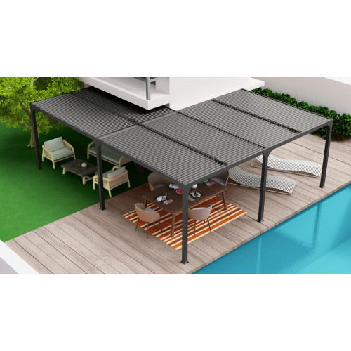 Pergola bioclimatique XXL 32,63 m² en aluminium – Forme en L – Gris anthracite - HABRITA