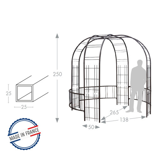 Kiosque premium tube CAR25 fer vieilli - 265x250 cm - Acier époxy - Louis Moulin