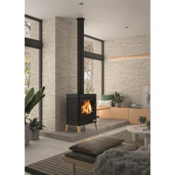 Poêle à bois KAZAN ZEN + Pieds bois - 9 kW - Rdt: 76% - B. 58 cm - Fonte anthracite - Invicta