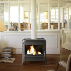 Poêle à bois MODENA - 10 kW - Rdt: 77% - B. 50 cm - 100% Fonte anthracite - Invicta