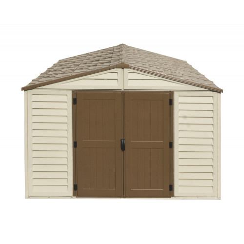 Abri PVC Woodstyle PREMIUM - 13,12m² - Kit fondation + 1 fenêtre - Beige - Duramax