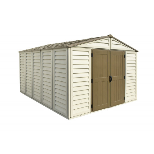 Abri PVC Woodstyle PREMIUM - 13,12m² - Kit fondation + 1 fenêtre - Beige - Duramax