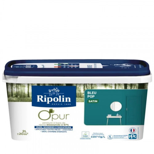 Peinture bleu pop pour mur, boiserie et radiateur O'pur satiné 2 l - RIPOLIN