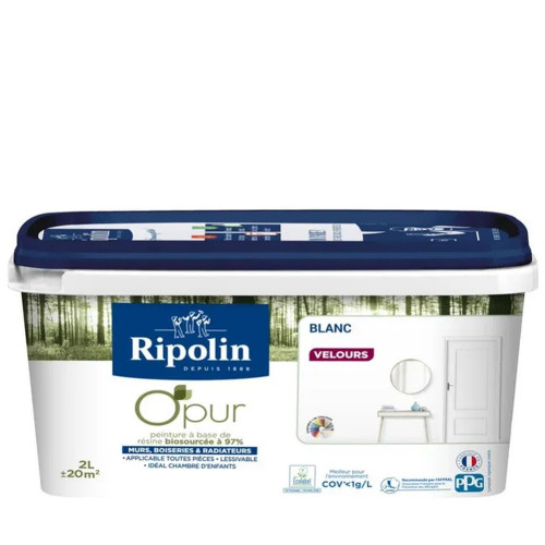 Peinture blanc pour mur, boiserie et radiateur O'pur velours 2 l - RIPOLIN