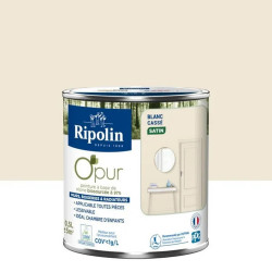 Peinture blanc casse pour mur, boiserie et radiateur O'pur satiné 0.5 l - RIPOLIN