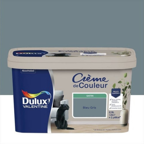 Peinture bleu gris pour mur et boiserie Crème de couleur satiné 2.5 l - DULUX VALENTINE