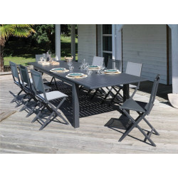 Lot de 2 Chaises de jardin pliantes Thema - graphite/chiné perle - Alu/Toile TPEP - PROLOISIRS