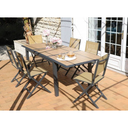 Lot de 2 Chaises de jardin pliantes Thema - graphite/chiné moutarde - Alu/Toile TPEP - PROLOISIRS