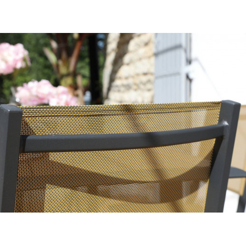 Lot de 2 Chaises de jardin pliantes Thema - graphite/chiné moutarde - Alu/Toile TPEP - PROLOISIRS