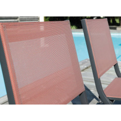 Lot de 2 Chaises de jardin pliantes Thema - graphite/chiné paprika - Alu/Toile TPEP - PROLOISIRS