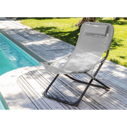 Lot de 2 Relax de jardin pliants Easy - graphite/perle - Aluminium/Toile TPEP - PROLOISIRS