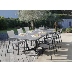 Table de jardin Vita graphite/lucca en Aluminium 180/230/280 x100 cm - plateau Kedra - PROLOISIRS