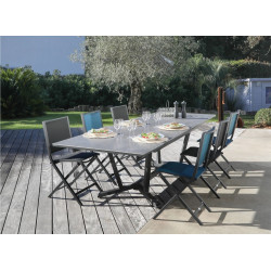 Table de jardin Vita graphite/lucca en Aluminium 180/230/280 x100 cm - plateau Kedra - PROLOISIRS