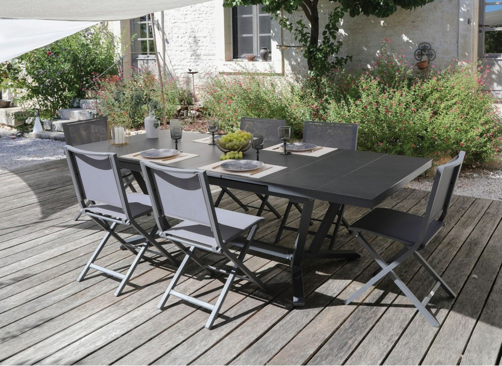 PROLOISIRS Table De Jardin Vita Graphite/gris En Aluminium 180/240x...