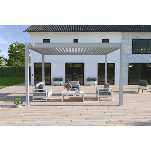 Pergola bioclimatique autoportante gris perle - 300 x 400 x H. 258 cm - Ombréa