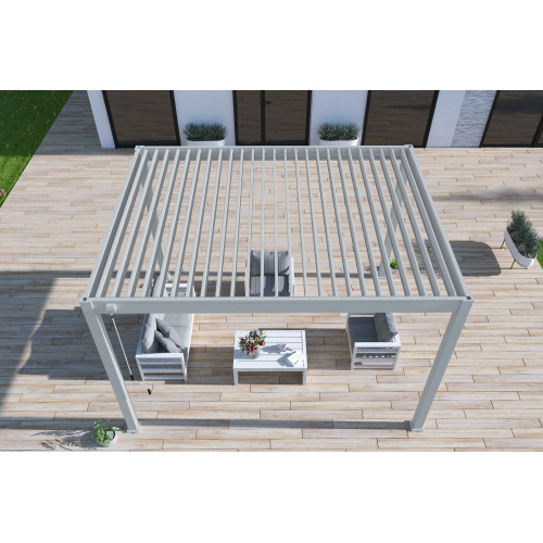 Pergola bioclimatique autoportante gris perle - 300 x 400 x H. 258 cm - Ombréa