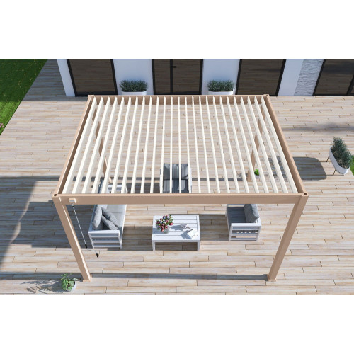 Pergola bioclimatique autoportante beige/blanc - 300 x 400 x H. 258 cm - Ombréa