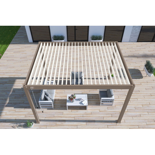 Pergola bioclimatique autoportante taupe/blanc - 300 x 400 x H. 258 cm - Ombréa