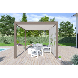 Pergola bioclimatique autoportante taupe/blanc - 300 x 400 x H. 258 cm - Ombréa