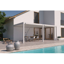 Pergola bioclimatique adossée blanc - 300 x 600 x H. 258 cm - Ombréa