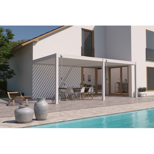 Pergola bioclimatique adossée blanc - 300 x 600 x H. 258 cm - Ombréa