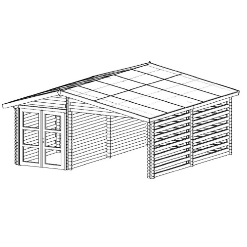 Abri Balmont Double Pente 29,12 m² – Épicéa Massif 28 mm – Bardeau Bitumé – Sans Plancher - HABRITA