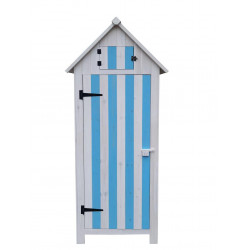 Armoire de Rangement 0,41 m² – Bois Lasuré Bleu et Blanc – Toit Bitumé - HABRITA