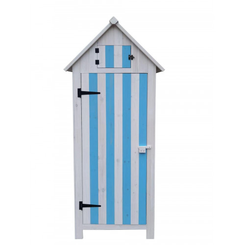 Armoire de Rangement 0,41 m² – Bois Lasuré Bleu et Blanc – Toit Bitumé - HABRITA