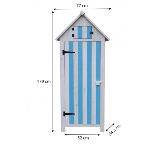 Armoire de Rangement 0,41 m² – Bois Lasuré Bleu et Blanc – Toit Bitumé - HABRITA