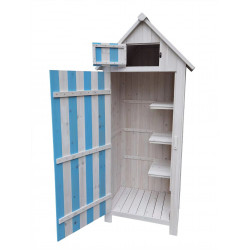 Armoire de Rangement 0,41 m² – Bois Lasuré Bleu et Blanc – Toit Bitumé - HABRITA