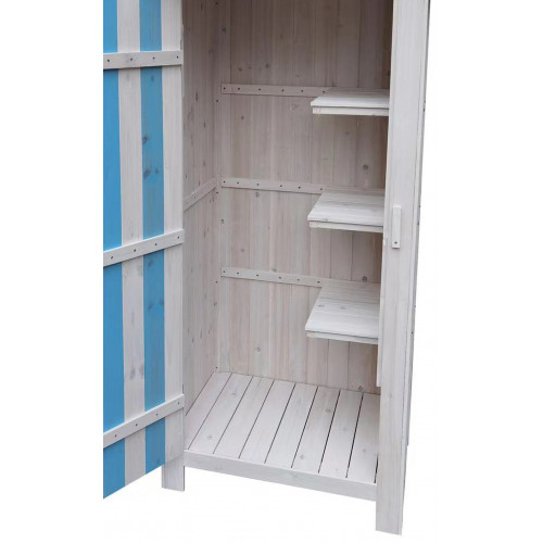 Armoire de Rangement 0,41 m² – Bois Lasuré Bleu et Blanc – Toit Bitumé - HABRITA