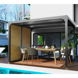 Pergola bioclimatique ALUMINIUM 7,20 m² - gris anthracite - ventelles latérales - HABRITA