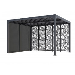 Pergola Bioclimatique Aluminium Gris Anthracite avec Panneaux Moucharabieh et Ventelles Latérales Mobiles – 10,80 m² – Lames Ori - HABRITA