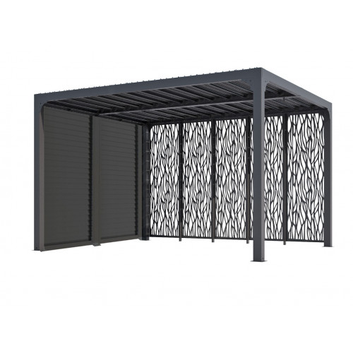 Pergola Bioclimatique Aluminium Gris Anthracite avec Panneaux Moucharabieh et Ventelles Latérales Mobiles – 10,80 m² – Lames Ori - HABRITA