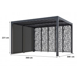 Pergola Bioclimatique Aluminium Gris Anthracite avec Panneaux Moucharabieh et Ventelles Latérales Mobiles – 10,80 m² – Lames Ori - HABRITA