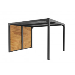 Pergola Bioclimatique Aluminium Gris Anthracite avec Ventelles Latérales Imitation Bois – 10,80 m² – Lames Orientables Manuelles de marque HABRITA, référence: J8110700