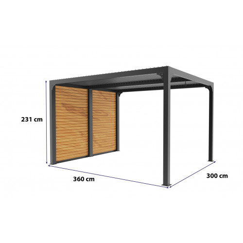 Pergola Bioclimatique Aluminium Gris Anthracite avec Ventelles Latérales Imitation Bois – 10,80 m² – Lames Orientables Manuelles - HABRITA