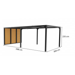 Pergola bioclimatique aluminium XXL – 21,52 m² avec ventelles latérales imitation bois – gris anthracite - HABRITA