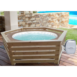 Habillage Bois Hexagonal - 2,77 x 2,21 m - Sapin Massif - Compatible Spas et Piscines Gonflables - HABRITA