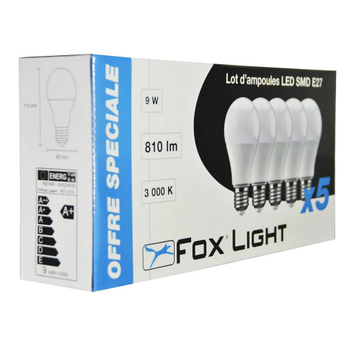 Lot de 5 ampoules LED standard, culot E27, consommation de 9W